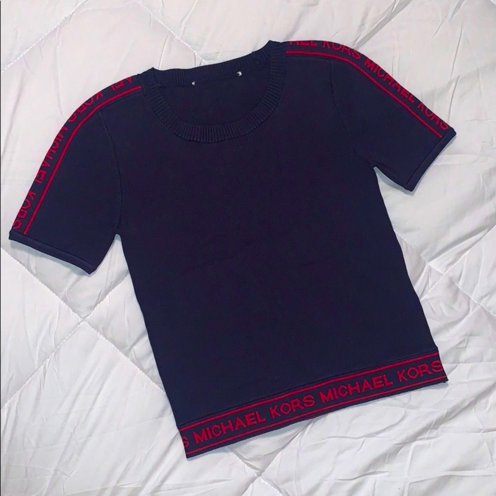 Michael Kors Navy Logo Tape Stretch CropTop